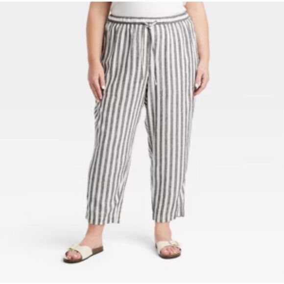 Universal Thread Goods Co. NWOT Stripe Linen Blend Crop Pants Gray White Size 4X - Picture 1 of 6